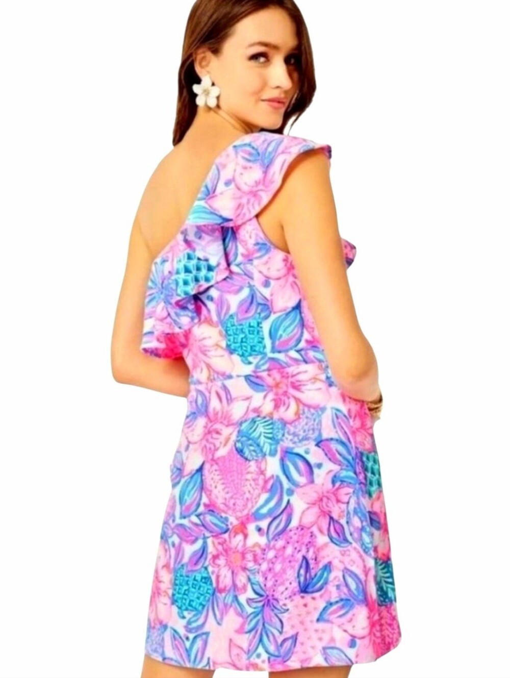 Lilly Pulitzer Kipton Romper in Pink Isle Snappy Turtle Size 8 - Picture 2 of 11